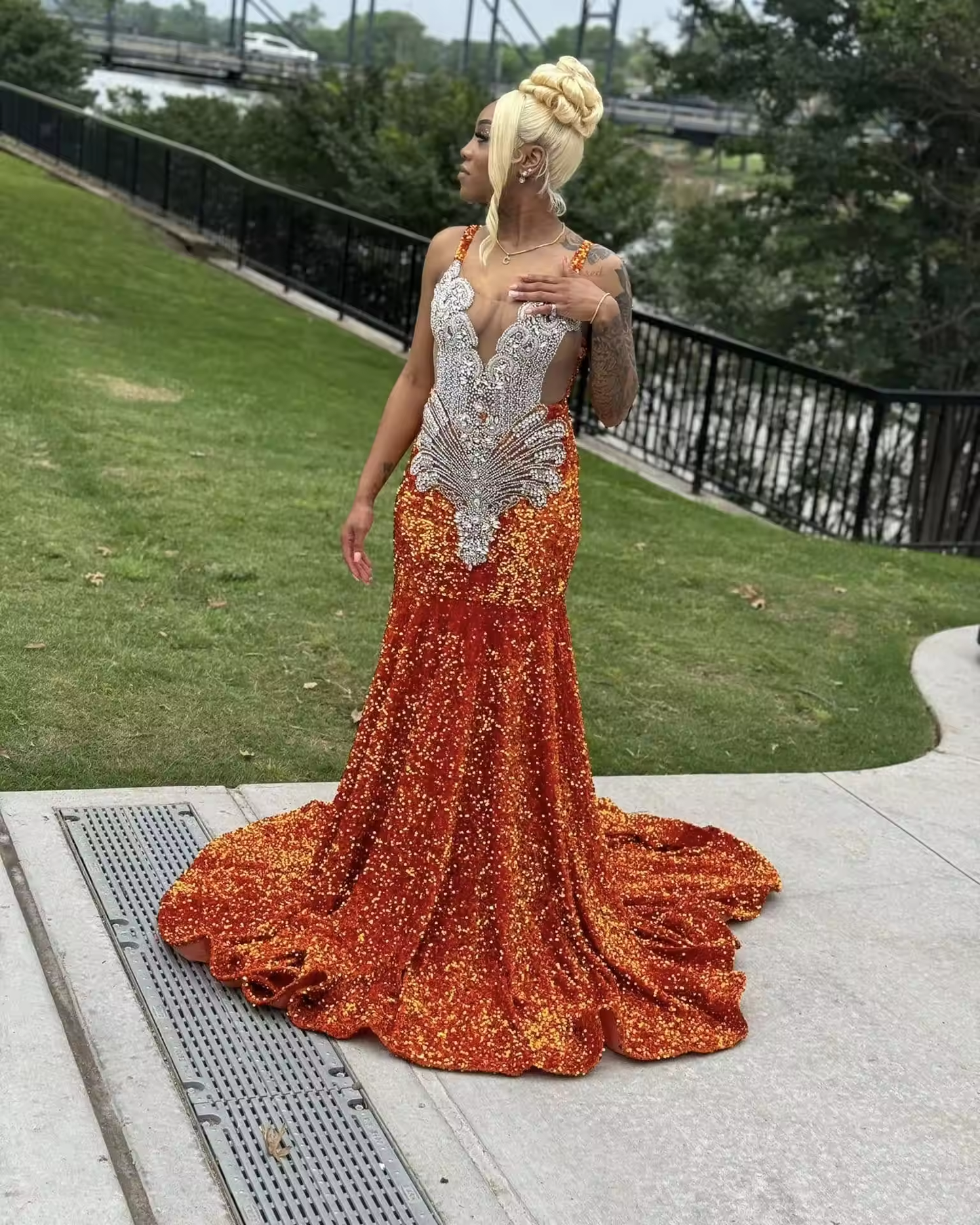 Sparkly Orange Diamond Prom Dress 2025 Full Sequin Mermaid Aso Ebi Evening Dress African Nigeria Formal Occasion PartyCustomized