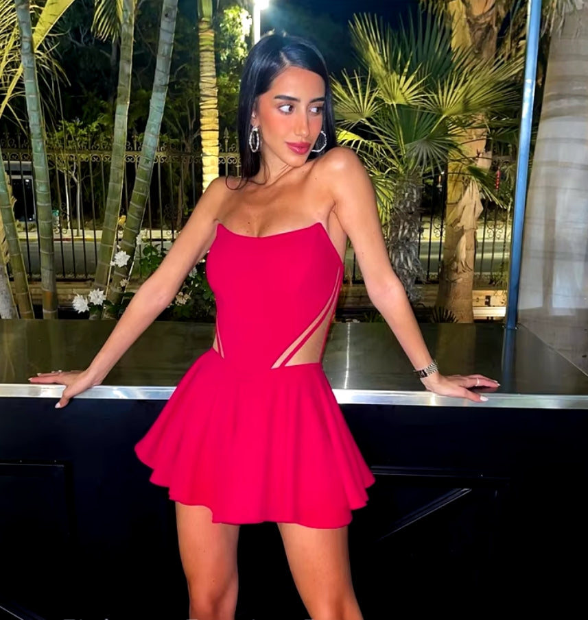 Sexy Mini A Line Cocktail Dresses Prom Gowns Club Night Dress See Through Short Israel Party Gowns