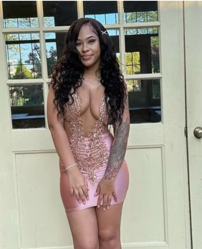 Bright Pink Rhinestone Homecoming Dress Black Girls Rhinestone Sequin Embellished Prom Dress o Neck See Through Graduation Dress
