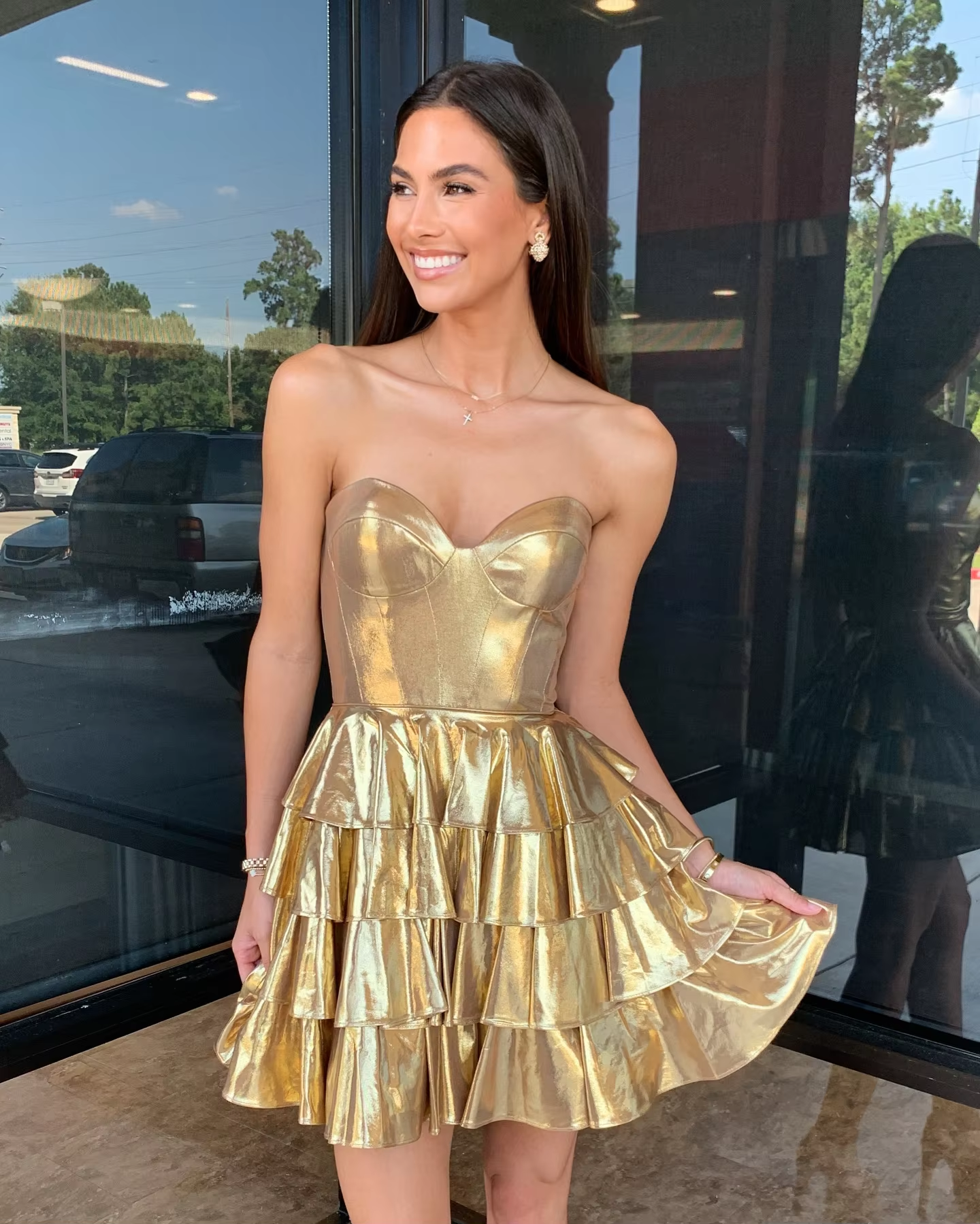 Satin Homecoming Dresses 2024 Sparkly Strapless A-line Tiered Ruffles Prom Dress Teen's Short Cocktail Party Gowns New