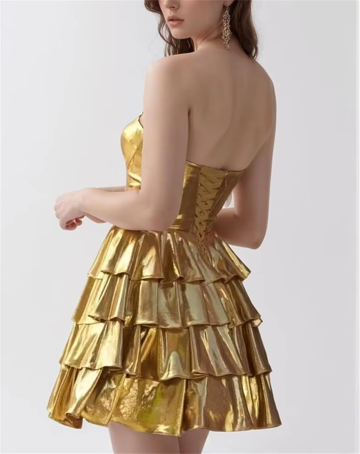 Satin Homecoming Dresses 2024 Sparkly Strapless A-line Tiered Ruffles Prom Dress Teen's Short Cocktail Party Gowns New