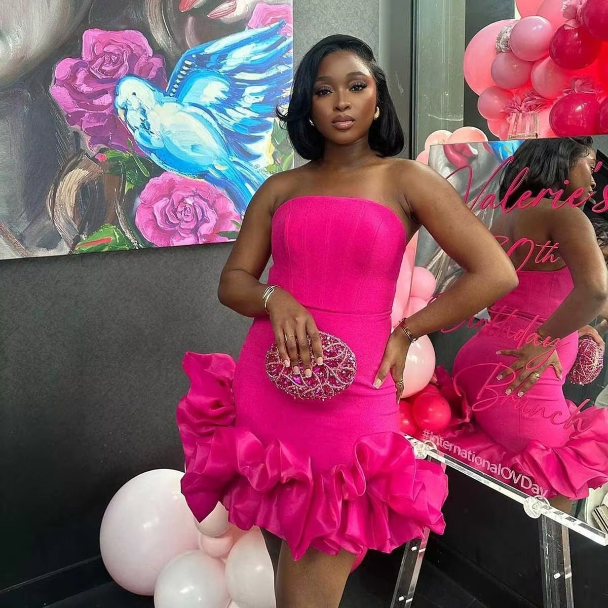 Popular Little Black Girls Short Prom Dresses Strapless Ruffled Bottom African Mini Cocktail Dress Aso Ebi Birthday Party Dress