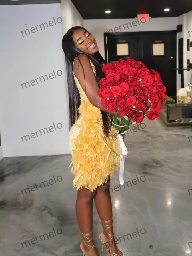 Gold Short Prom Homecoming Dresses for Black Girl