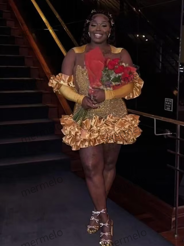 Gold Sparkly Short Prom Homecoming Dresses for Black Girl