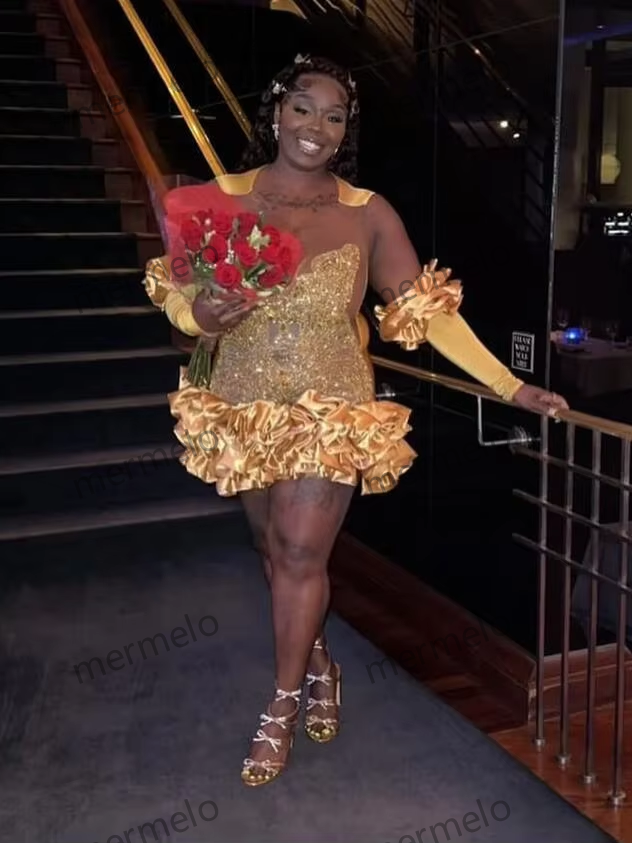 Gold Sparkly Short Prom Homecoming Dresses for Black Girl