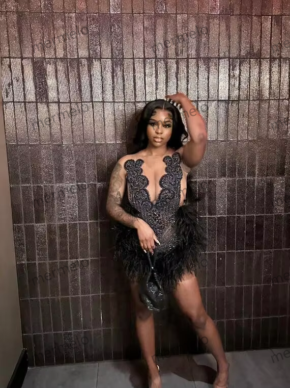 Sparkly Short Prom Homecoming Dresses Luxury Diamond Feather