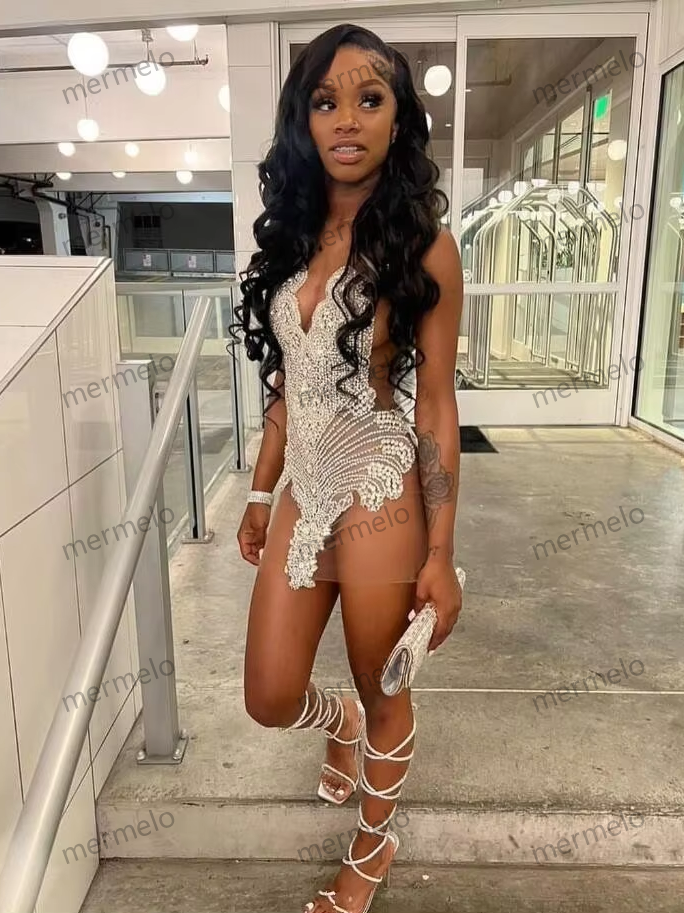 Silver Diamond Mini Evening Cocktail Dresses for Black Girl