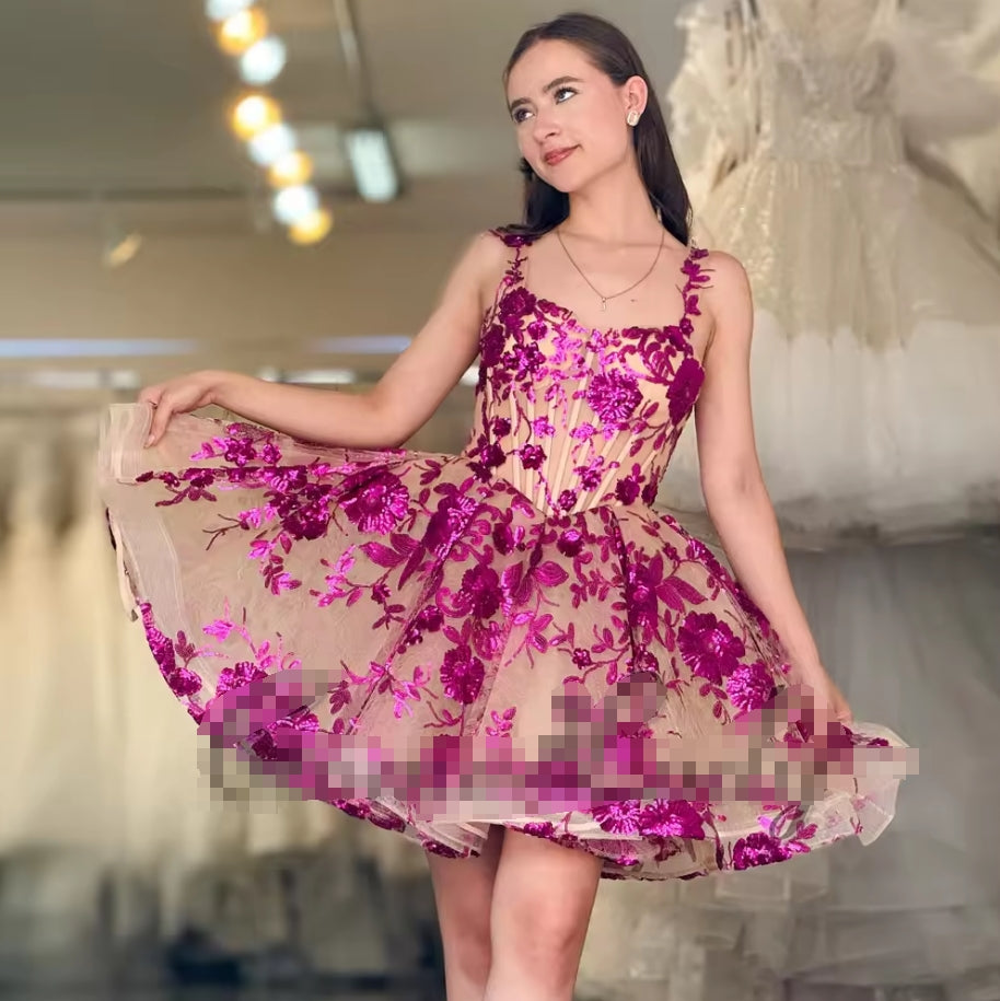 Fashionable Mini Graduation Dresses for Teens Appliques Spaghetti Straps Sleeveless Vestidos De Gala Customized
