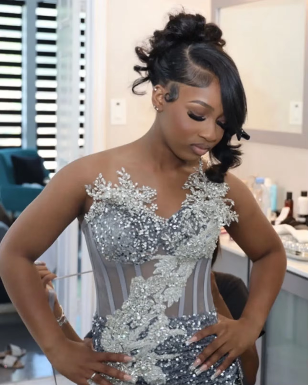 Aso Ebi Silver Mermaid Prom Dresses 2025 One Shoulder Crystals Sequined corset Evening Birthday Engagement Gowns customsized