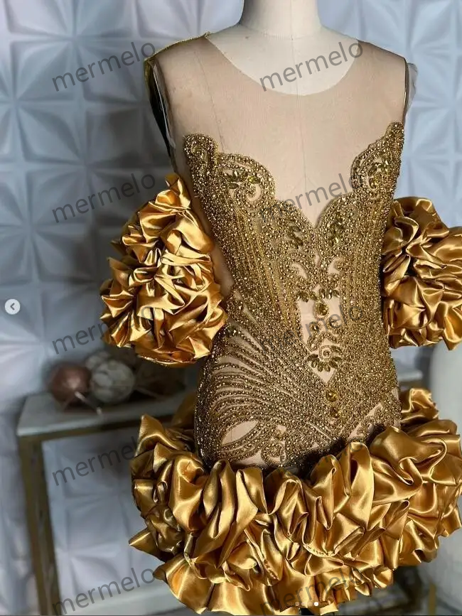 Gold Sparkly Short Prom Homecoming Dresses for Black Girl