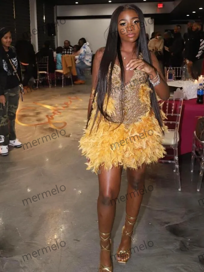 Gold Short Prom Homecoming Dresses for Black Girl