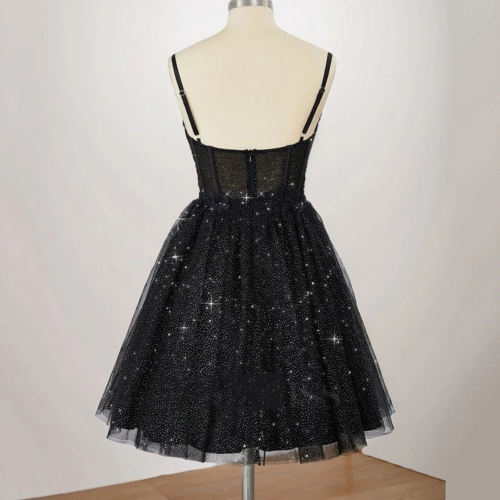 Romantic Lace Prom Gowns Sexy Spaghetti Straps Homecoming Dress Dress Sweetheart Shiny Party Dresses New Arrival فساتين سهرة