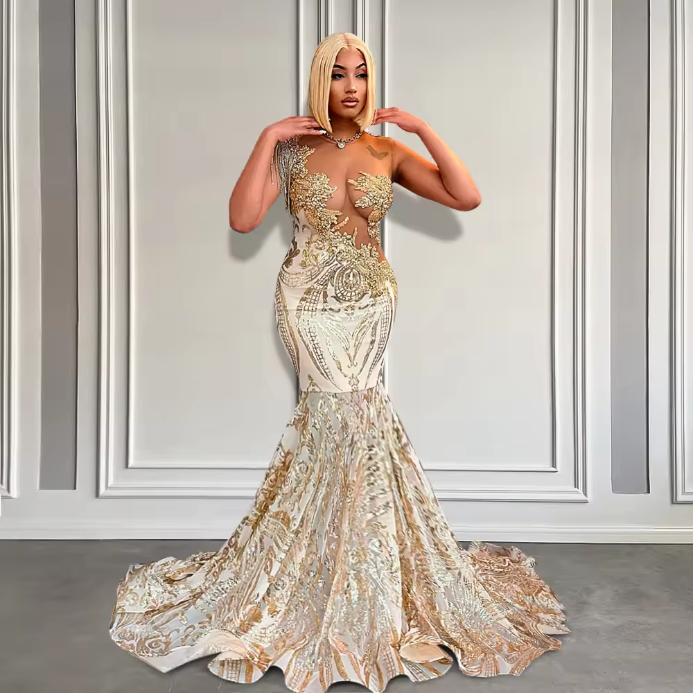 Elegant Green Mermaid Prom Gowns for Black Girls Luxury Beaded Crystals Lace Long Prom Dresses 2025 Sleeveless Customized