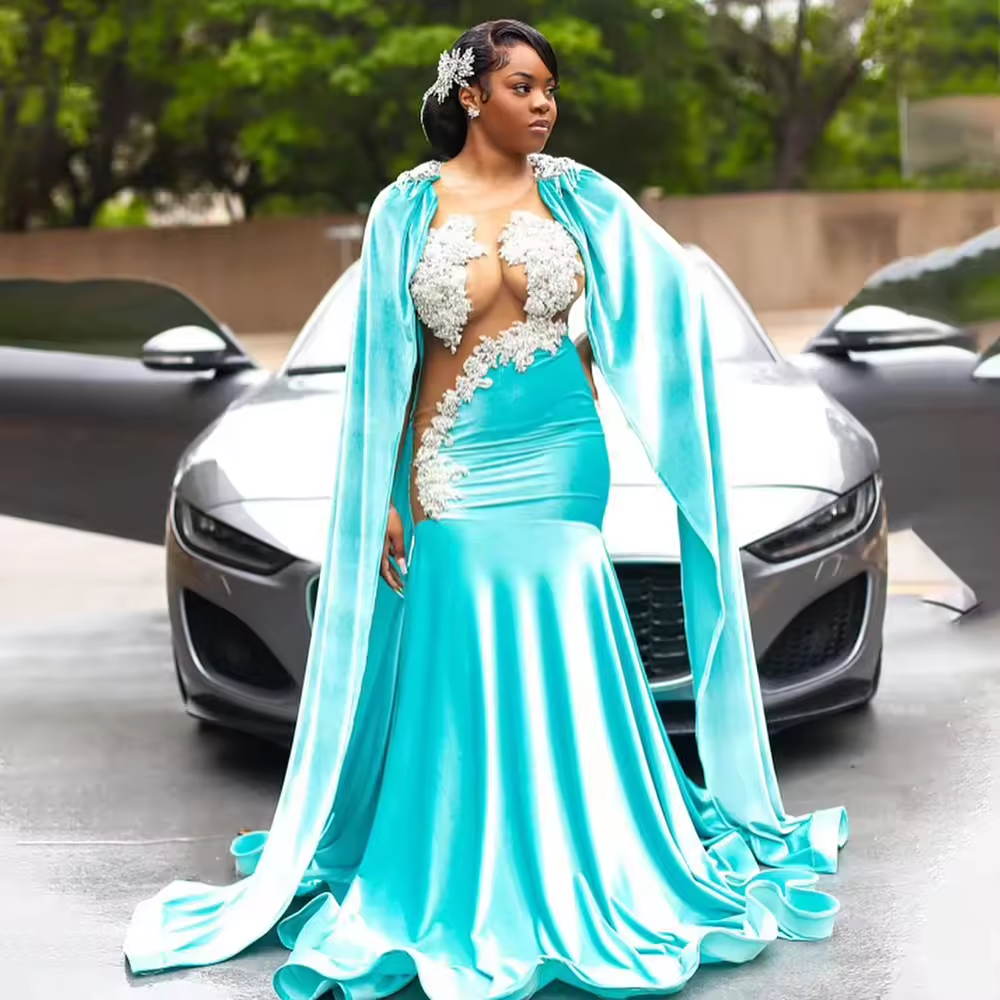2025 Sexy Long Mermaid Prom Dresses For Black Girls Sheer Applique African Women Birthday Party Evening Gown Customsized