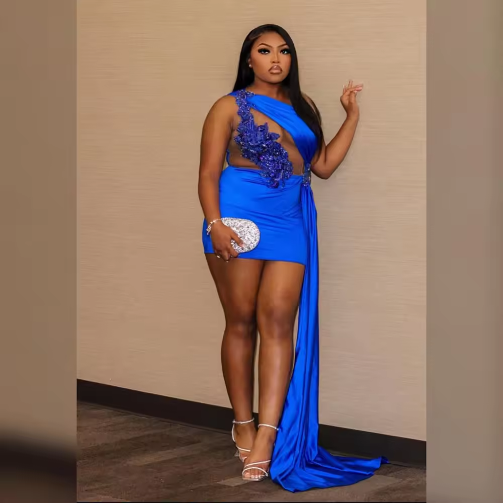Sexy Short Prom Dresses for Black Girl 2025 Sheer Rhinestone Bead Appliques Sheath Birthday Party Evening Gown Customized