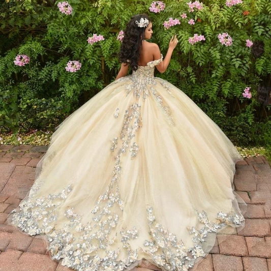 Yellow Quinceanera Dresses Lace Applique Sweetheart Tulle Ball Gown Birthday Party Sweet 16 Vestidos De 15 Anos Gala Miss