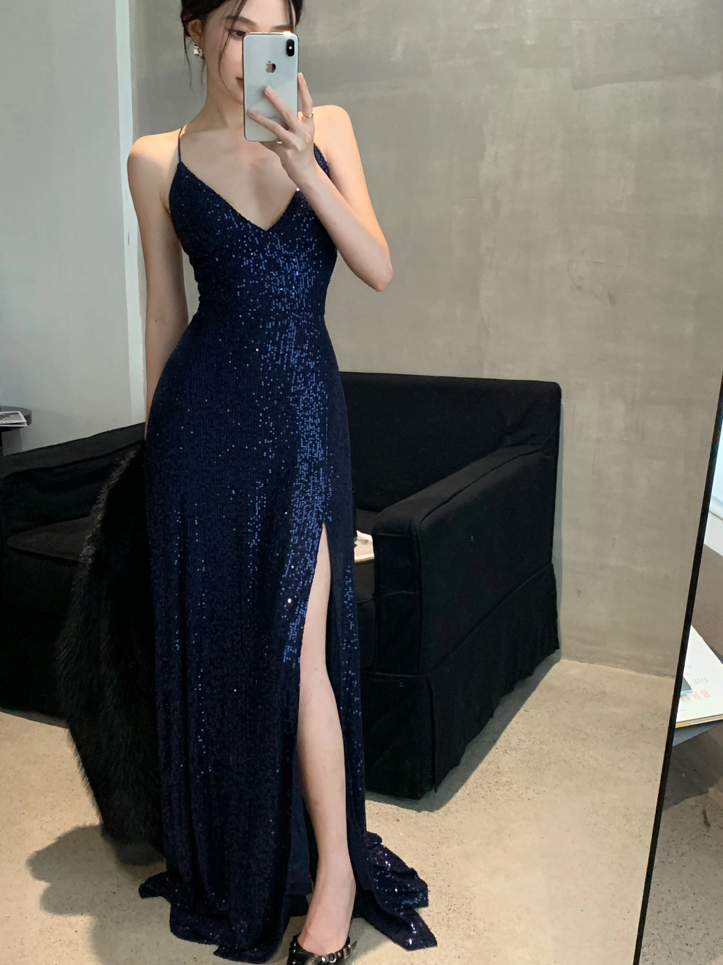 Women's Backless V-Neck Split Maxi Dress Sexy Slim Evening Gown Luxury Dresses Fashion Robe Birthday Party Spring Autumn New