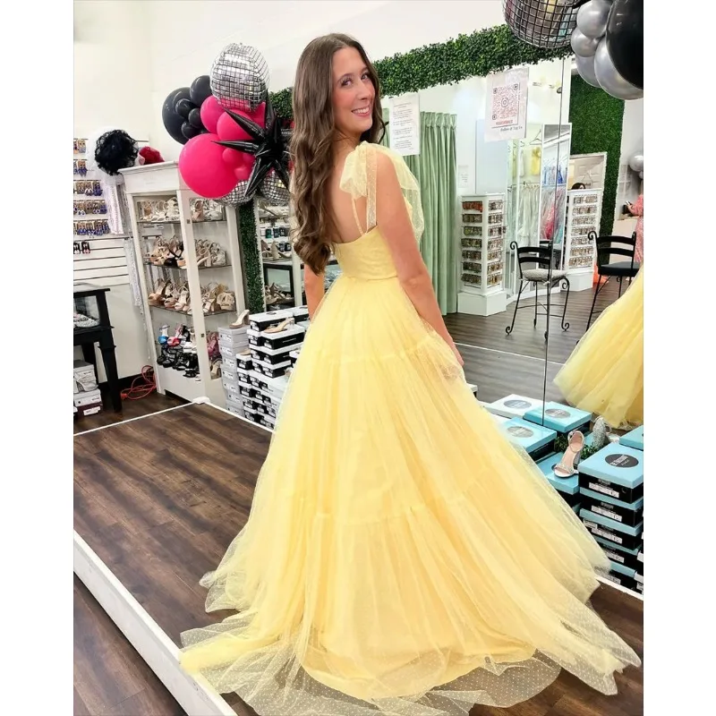 Vintage Yellow Prom Dress Sweet Tulle Formal Occasion Gowns A-shaped Evening Vestidos Princess Graduation Party Vestidos