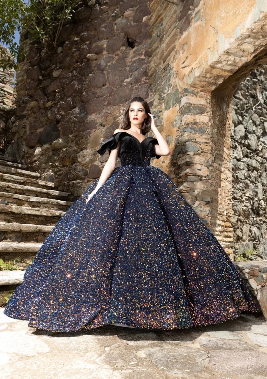 Black Mexican Quinceanera Dresses Ball Gown Off The Shoulder Sparkly Puffy Sweet 16 Dresses 15 Años