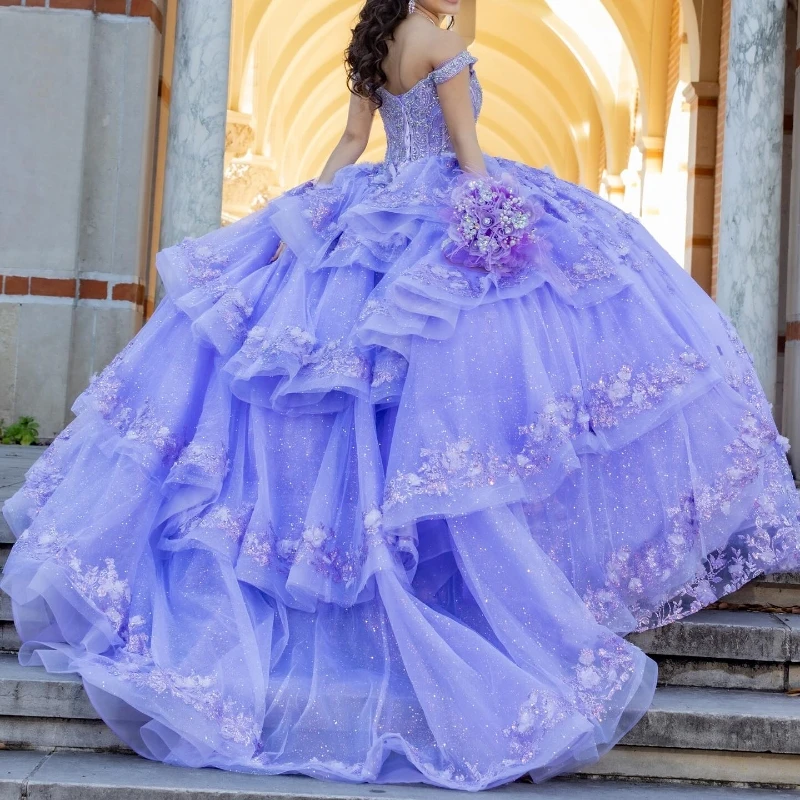 Lavender Sparkly Sweetheart Ball Gown Quinceanera Dresses Beads Appliques Long Prom Dress Birthday Party Gowns Vestidos De 15