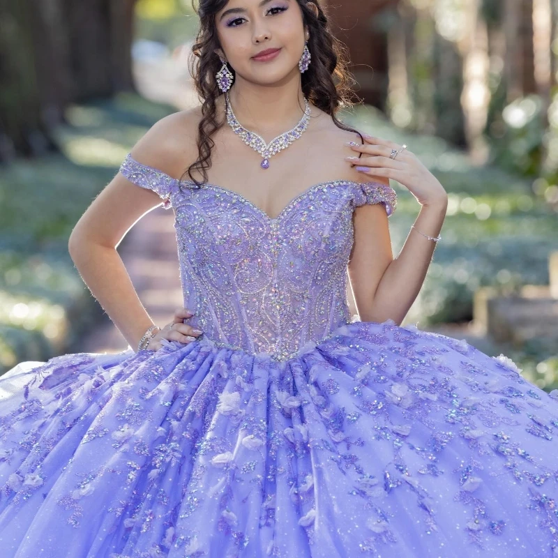 Lavender Sparkly Sweetheart Ball Gown Quinceanera Dresses Beads Appliques Long Prom Dress Birthday Party Gowns Vestidos De 15
