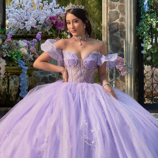 Sweet 16 Lilac Quinceanera Dresses Off Shoulder Beads Ruched Ball Gown Dress Prom Gowns Vestido De 15 Anos Quinceanera