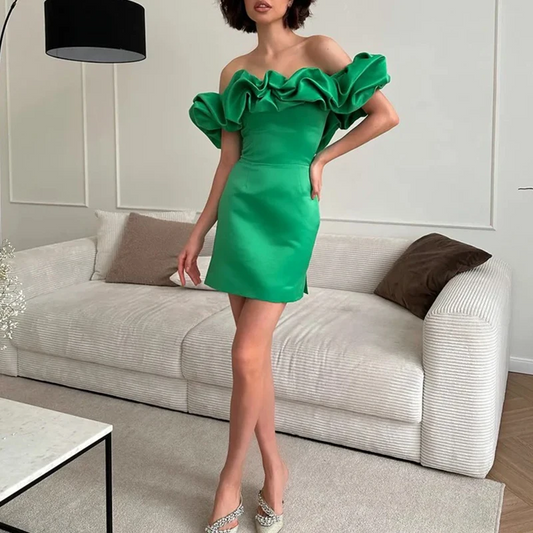 Green Short Prom Cocktail Dresses for Women Off Shoulder Ruched Mini Straight Birthday Party Gowns Dinner Dress Customized