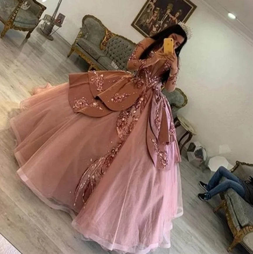 Luxury Pink Vestidos De 15 Quinceañera Dress 2024 Princess Sequin Ball Gown Sweet 15 Birthday Dress Glitter Xv Charro Prom Gowns