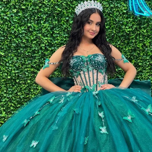 Luxury Emerald Green Vestidos De 15 Años 2024 Ball Gowns Quinceanera Dresses Beaded Bow Princess Birthday Rhinestones Women