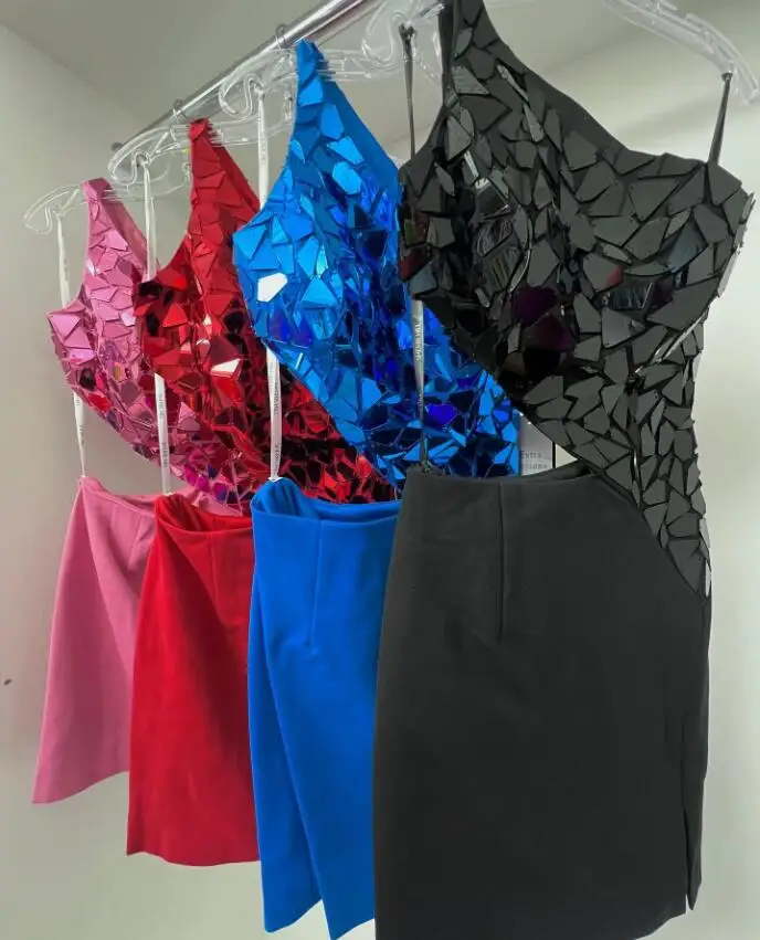 Mirror Hoco Dress Glass Cut-Out Lady Formal Event Cocktail Party Homecoming Pageant Short Prom Dance Gown Black Peacocks