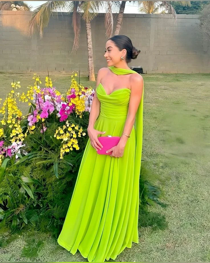 simple bright green chiffon prom dresses, formal party dress long