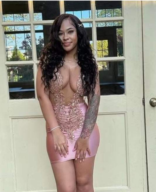 Bright Pink Rhinestone Homecoming Dress Black Girls Rhinestone Sequin Embellished Prom Dress o Neck See Through Graduation Dress