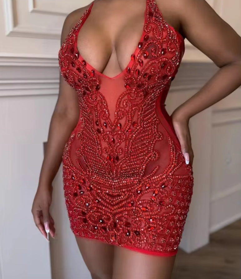 Luxury Sparkly Pink Diamond Short Prom Dresses For Black Girls Birthday Party Formal Gowns Halter Sexy Mini Cocktail Homecoming