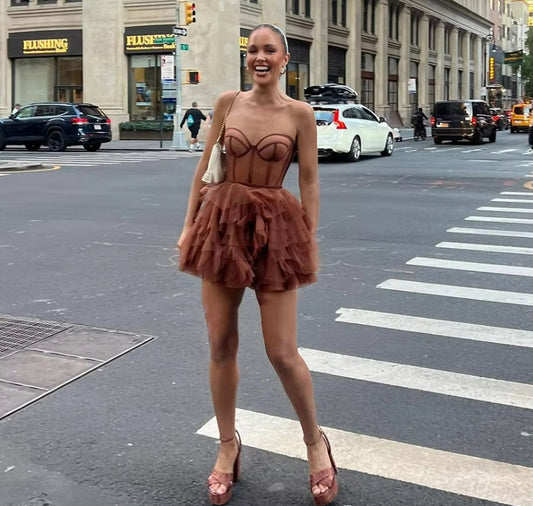 Pink A Line Ruffles Soft Tulle Mini Homecoming Dresses Sweetheart Transparent Top Formal Graduation Gowns Women Prom Dress 2024