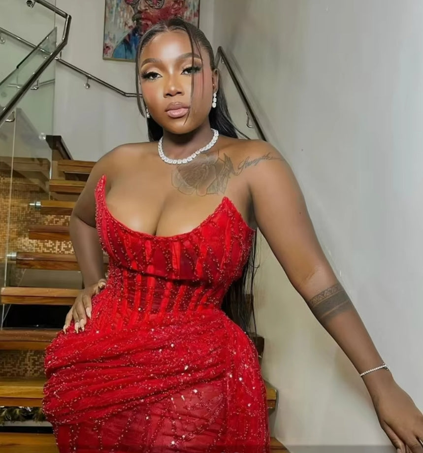 Red Sweetheart Short Prom Dresses For Black Girls Beaded Crystal Birthday Party Dress Mini Cocktail Homecoming Robe De