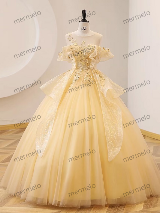 Yellow Prom Dress,Wedding Party Dress,Evening Ball Gown,Graduation Dress,Cocktail Dress,Christmas Dress,Princess Dress,A Line Prom Dress