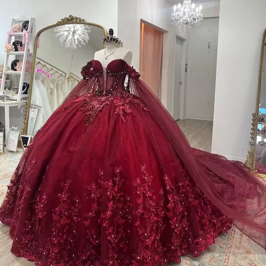 2025 Luxury Red Quinceanera Dresses With Floral Applique Sweet 15 Girls Birthday Gowns Customized