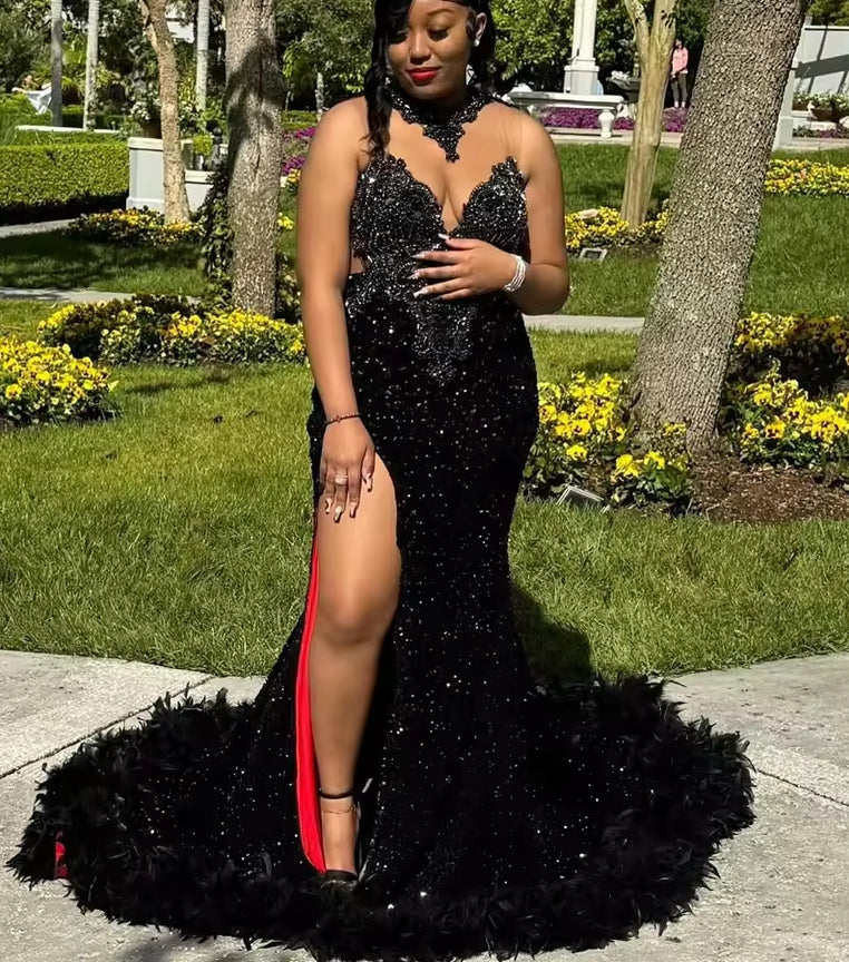 Yellow Long Prom Dresses Diamond Crystal Black Girls Pink Sequined Gala Gown Girl Birthday Outfit