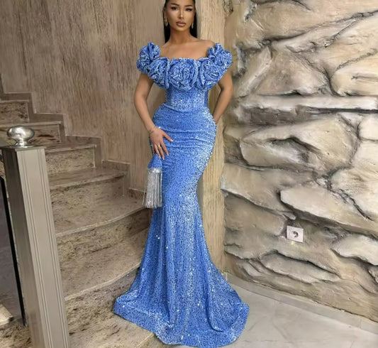 Exquisite 3D-Flowers Evening Dresses for Woman Mermaid Sweep Train Bespoke Special Occasion Dress Plus Size Customised