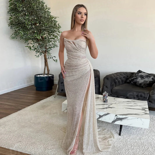 Gold O N Long Prom Dresses For Black Girls Beaded Crystal 2025 Birthday Luxury Dress Ruffles Mermaid