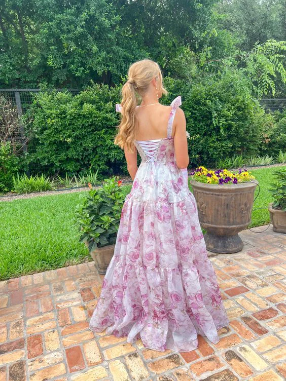 Cute Chiffon Floral Print Prom Dress Senior Evening Gown