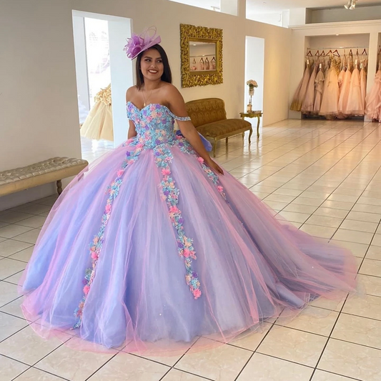 Lilac Princess Quinceanera Dresses Ball Gown Sweetheart Tulle Appliques Sweet 16 Dresses 15 Años Custom