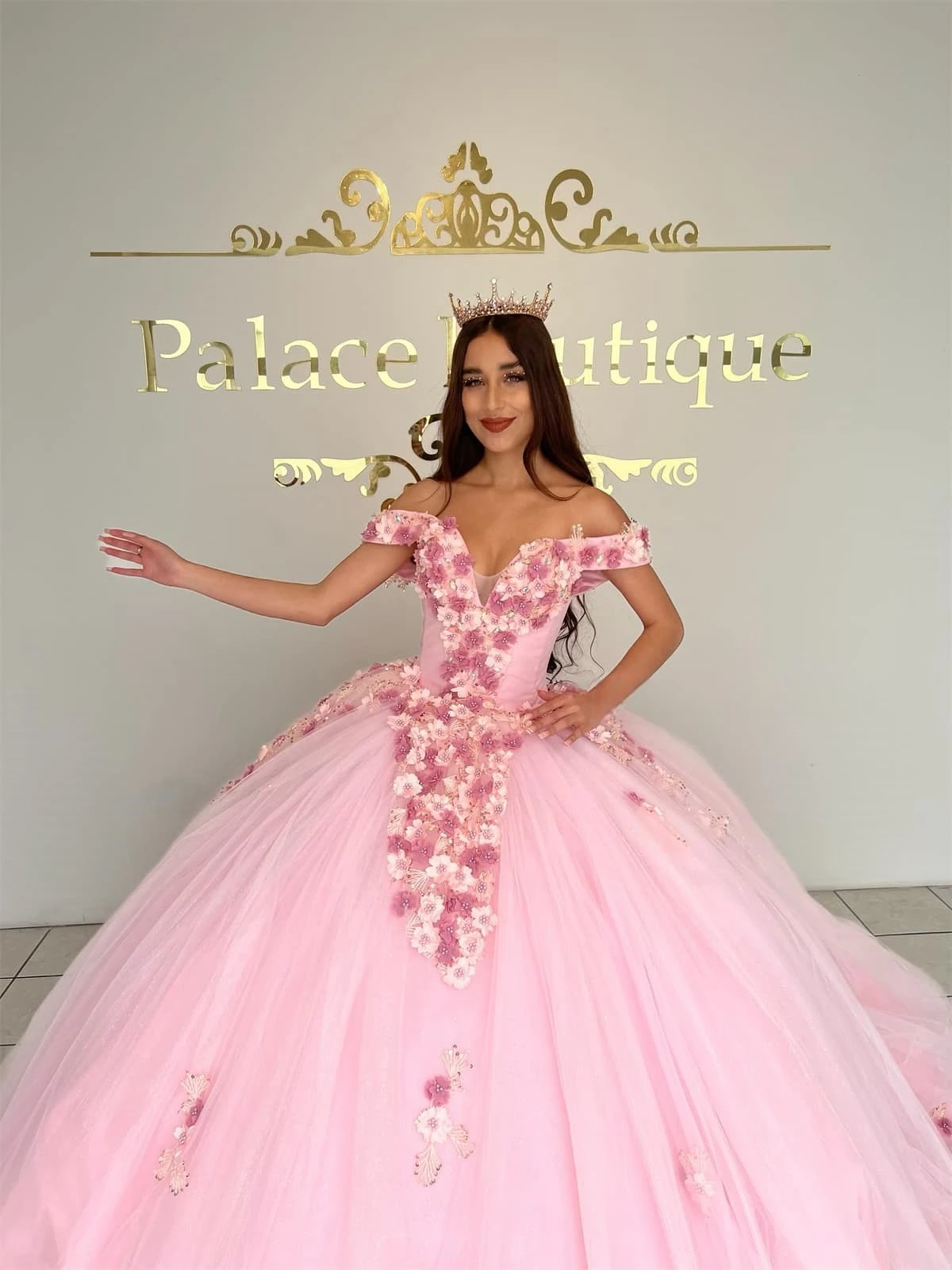 Pink Princess Quinceanera Dresses Ball Gown Off The Shoulder Tulle Appliques Sweet 16 Dresses 15 Años Custom