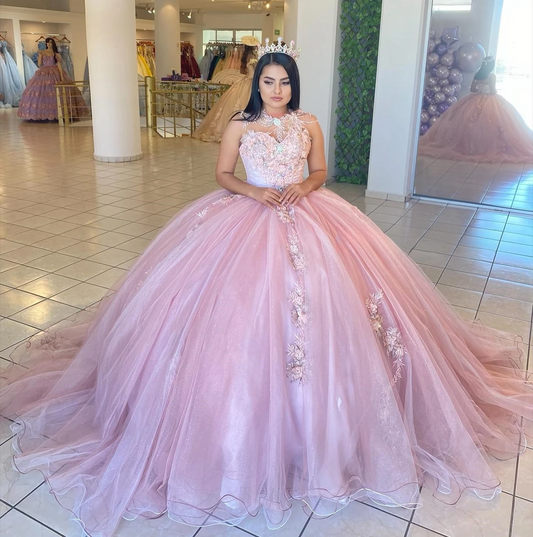 Pink Princess Quinceanera Dresses Ball Gown Sweetheart Tulle Appliques Sweet 16 Dresses 15 Años Custom