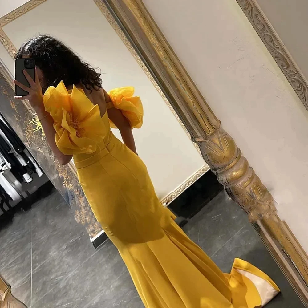 2024 New Yellow Simple Evening Dresses Sweetheart Belt Feathers Party Prom Gowns Elegant Off Shoulder Backless Vestido De Fiesta