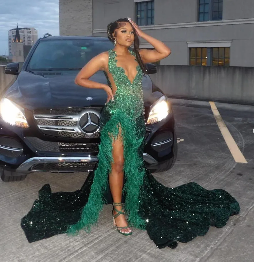 Emerald Green Sparkly African Prom Dresses for Women Luxury Diamond Cr –  mermelo