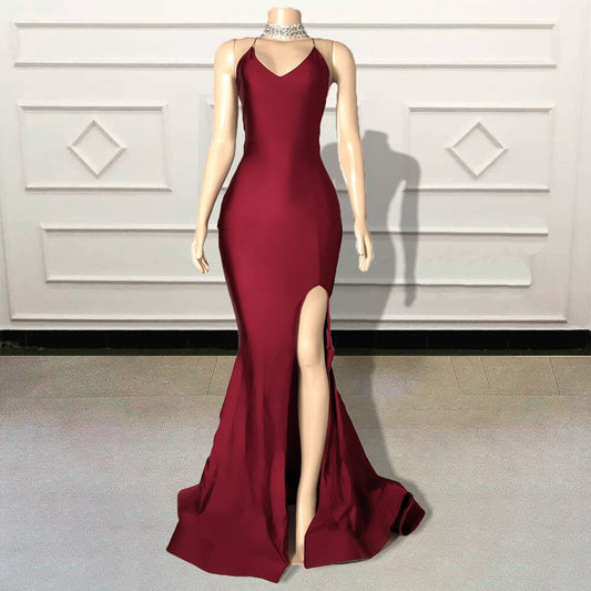 Elegant Mermaid Long Prom Dresses 2023 for Graduation Party V Neck Backless High Slit Women Formal Evening Gowns Custom Made