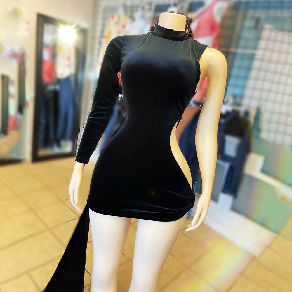 Sexy Black Girls Velvet Short Prom Dresses 2023 for Birthday Party Singe Full Sleeve Women Mini Cocktail Gowns Custom Made